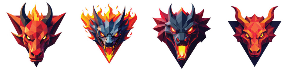 Set of 4 Dragon Head Mascot Logos Vector