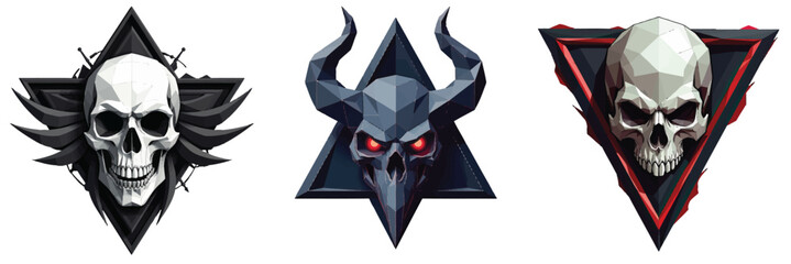 Set of 3 Skull and Horned Skull Badges Vector Illustrations