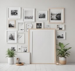 Fototapeta premium Stylish photo frame collage mockup on white background , background, interior, wall art