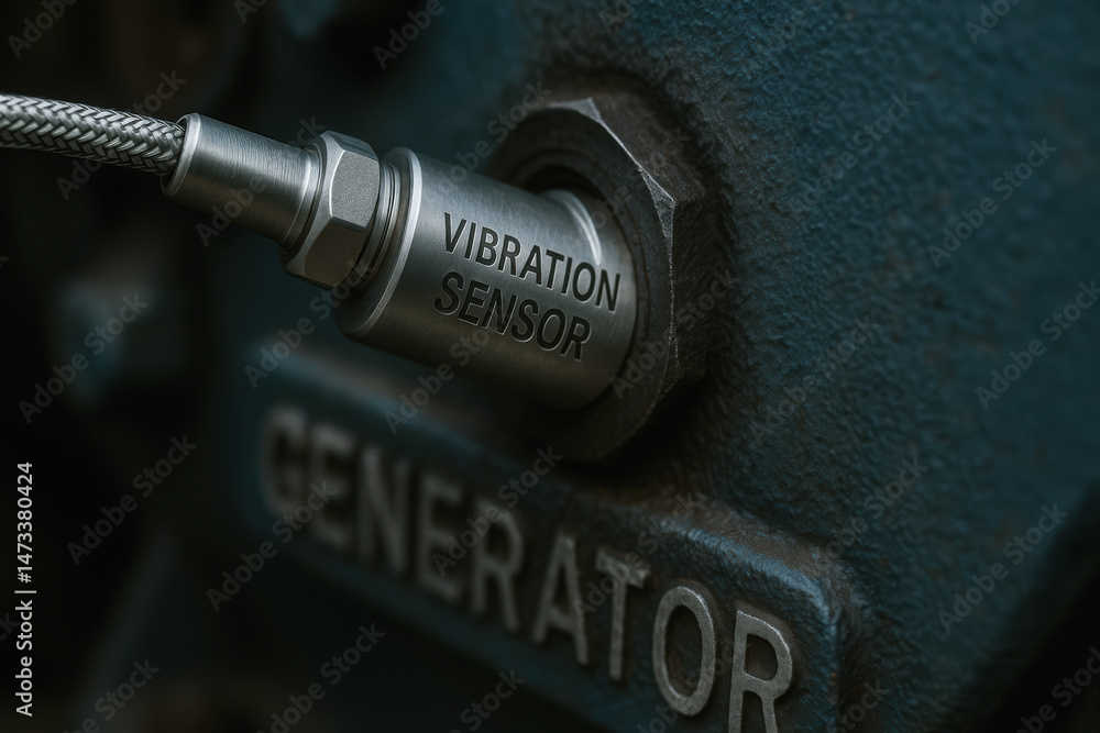 Poster vibration sensor attached to generator in industrial power plant ensures efficient monitoring and ma