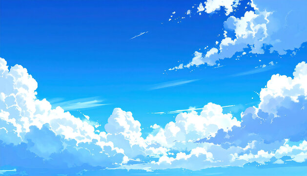 アニメーション風の青空と雲。Animated blue sky with clouds.