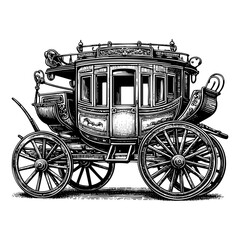 Fototapeta premium Luxury Royal family wagon sketch engraving black and white outline. Scratch board imitation. illustrated in vintage line art style on a white background.