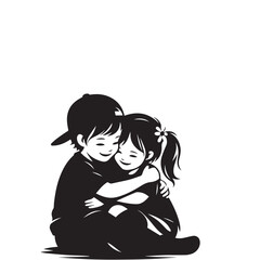 Siblings Hugging Silhouette Set

Happy Family Hug Vector

Black and White Sibling Bond