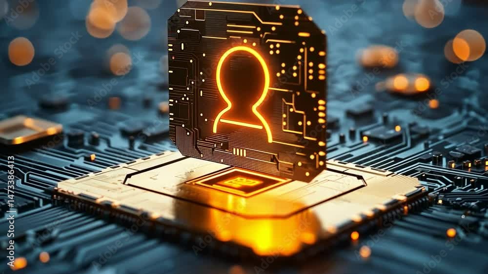 Poster futuristic digital user icon microchip symbol of technology, identity, and connectivity in digital a