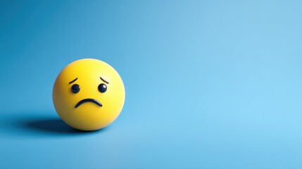 Yellow sad face emoji on a light blue background expressing negative emotion.