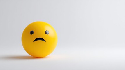Fototapeta premium Yellow ball with a sad face expression on a white background.