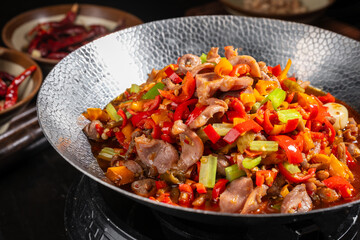 Pickled pepper chicken offal is a classic Chinese Sichuan dish made from chicken offal, with a sour and spicy taste