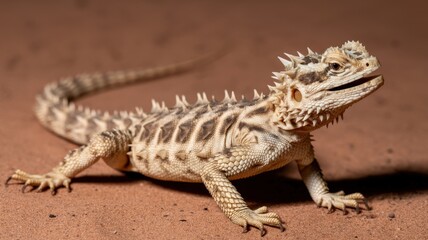 Fototapeta premium Detailed studio shot captures a spiny lizard on a textured surface, exhibiting unique skin patterns.