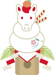 年賀　年賀状　2026　午年　馬　午　鏡餅　かがみもち　正月　干支　かわいい　デザイン　イラスト素材