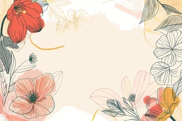 vector line style hand drawn abstract botanical flower wedding banner