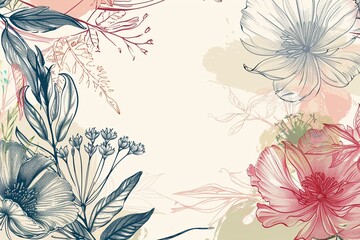 vector line style hand drawn abstract botanical flower wedding banner
