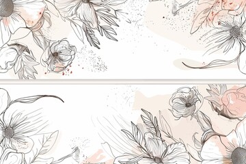 vector line style hand drawn abstract botanical flower wedding banner