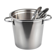 Stainless Steel Ice Bucket with Ice Cubes Isolated on Transparent Background