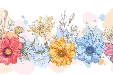 vector line style hand drawn abstract botanical flower wedding banner