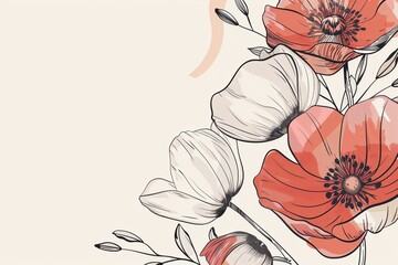 vector line style hand drawn abstract botanical flower wedding banner