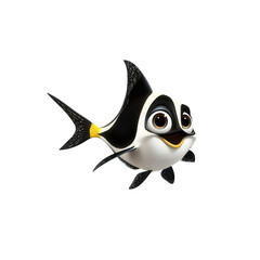 Adorable Cartoon Fish Character, Happy Black and White Tropical Fish