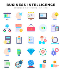 Business Intelligence Icons bundle. Flat style Icons. Vector illustration.