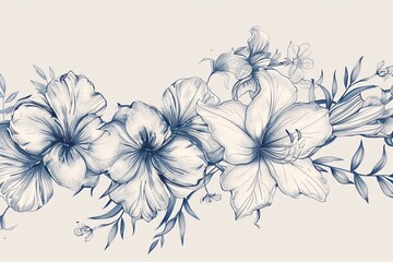vector line style hand drawn abstract botanical flower wedding banner