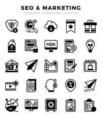 SEO & Marketing Icons Pack Lineal Filled Style. Vector illustration.