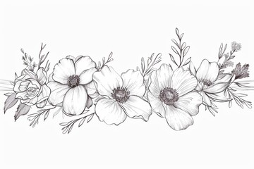 vector line style hand drawn abstract botanical flower wedding banner