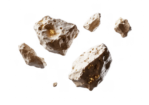 Asteroid fragments in space. Space rocks, celestial bodies, minerals