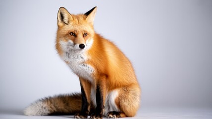 Obraz premium A serene red fox sits poised against a light background, radiating natural beauty and calmness.