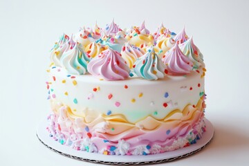 Vibrant Rainbow Cake with Whipped Cream and Sprinkles