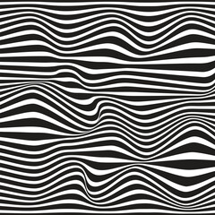 Abstract Vector wave with optical illusion with black and white lines. geometric striped pattern. Psychedelic texture and background.