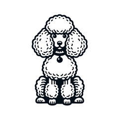 Poodle Logo, Sitting Pose, Simple Vector Shape, Black Outline