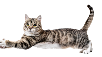 Adorable Tabby Cat Reaching Out with Paws on white Background Perfect for Pet Adoption Websites or Cat Lover Merchandise