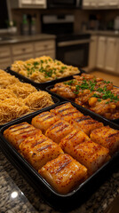 korean meal soybean stew grilled fish japchae warm