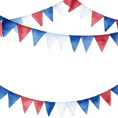 Obraz premium Celebratory Bunting: Festive bunting adorns a canvas, with red, white, and blue flags strung together in cheerful rows, setting a joyful mood and creating an atmosphere perfect for celebrations.