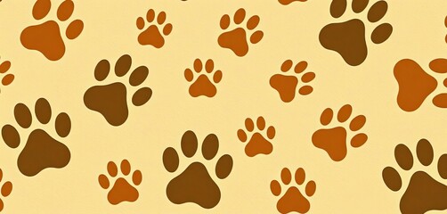 Fototapeta premium Grunge seamless pattern of overlapping paw prints; dog and cat footprints on textured background, retro pattern, dog paw