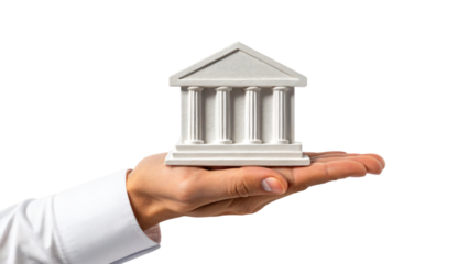 hand with bank symbol isolated