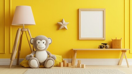 Playroom with Monkey Toy and Blank Frame