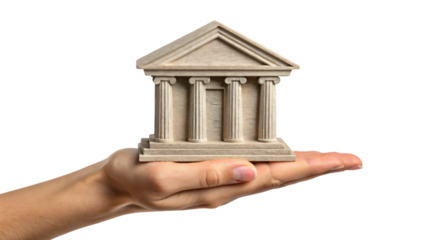 hand with bank symbol isolated