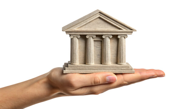 hand with bank symbol isolated