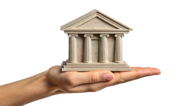 hand with bank symbol isolated