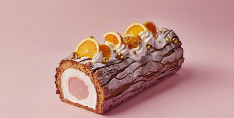 Elegant Yule Log Cake with Orange and Cream