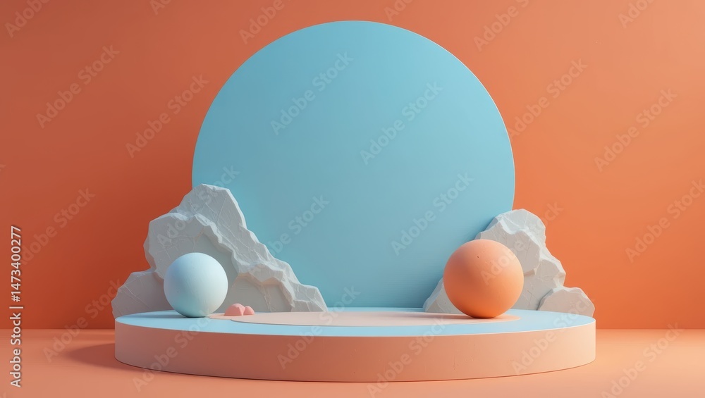 Poster abstract 3d minimalist composition with geometric shapes and soft colors on a decorative background