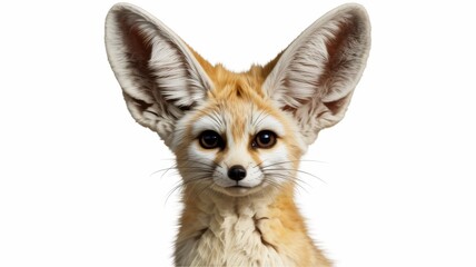 Obraz premium Isolated portrait of a cute Fennec fox gazing intently with its large ears isolated on white.