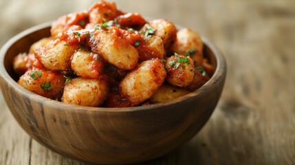 Fototapeta premium Roasted Potato Gnocchi in Wooden Bowl