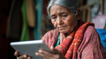 Obraz premium Elderly Woman Using a Tablet in a Home Setting