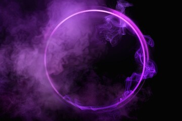 vector purple circle in cloud of smoke on black background vector realistic illustration of round frame shimmering