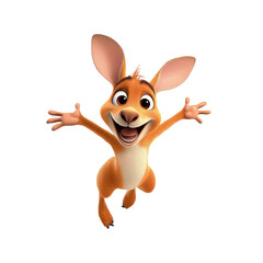 Cheerful Jumping Kangaroo Cartoon Character - 3D Render