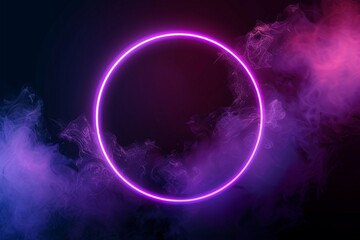 vector purple circle in cloud of smoke on black background vector realistic illustration of round frame shimmering