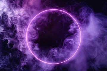 vector purple circle in cloud of smoke on black background vector realistic illustration of round frame shimmering