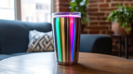 Colorful Insulated Tumbler on Wooden Table