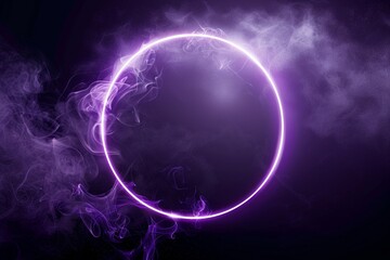 vector purple circle in cloud of smoke on black background vector realistic illustration of round frame shimmering