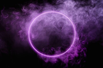vector purple circle in cloud of smoke on black background vector realistic illustration of round frame shimmering